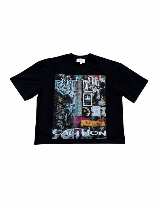 STEP WITH CAUTION™ Black Graffiti Tee